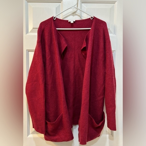 J. Jill PureJill Open Front Sweater Cotton Wool Blend Pockets Wine Women Sz L - Picture 1 of 7
